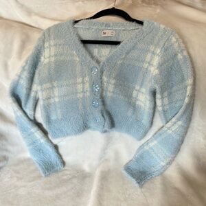 Sonoma Light Blue Plaid Cardigan